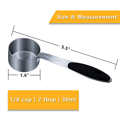LEIFENY 1PCS 1/8Cup (30ml, 1oz) Single Measuring Cup with Black Silicone Grip, Stainless Steel Individual Measure Scoop Only - Image 2