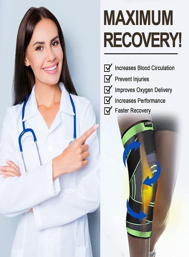 CHITDAX Adjustable Knee Compression Sleeve with Dual Cross Straps for Sports and Recovery - Grey and Green (Knee & Leg Braces(1)) - Image 5