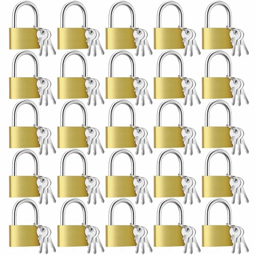 Yaocom 24 Pcs Solid Brass Keyed Padlock Small Yellow Gym Lock Strong Padlock with Key for Luggage Toolbox 30mm - Image 1