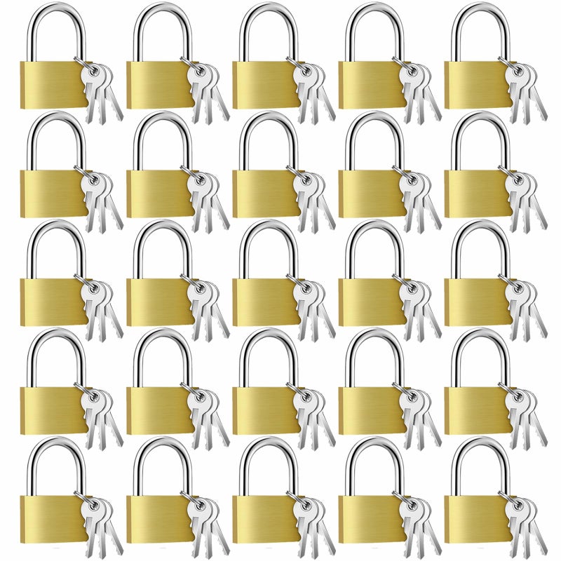 Yaocom 24 Pcs Solid Brass Keyed Padlock Small Yellow Gym Lock Strong Padlock with Key for Luggage Toolbox 30mm - Image 2