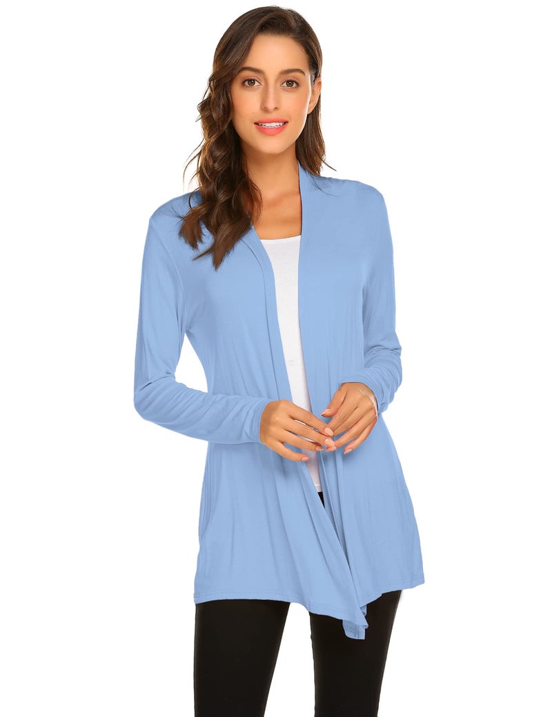 Newchoice Womens Summer Cardigans Long Sleeve Loose Casual Lightweight Cardigan Soft Drape Open Front Sweater (New-Baby Blue, L) - Image 1