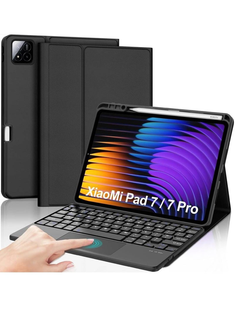 زومي غطاء Mi Pad 7 مع حافظة لوحة مفاتيح لجهاز Xiaomi Pad 7/7 Pro مقاس 11.2 بوصة، لوحة مفاتيح مغناطيسية قابلة للفصل، حامل قابل للتعديل، خفيف الوزن وقابل للحمل، غطاء واقٍ من الجلد الصناعي - أسود - Image 1
