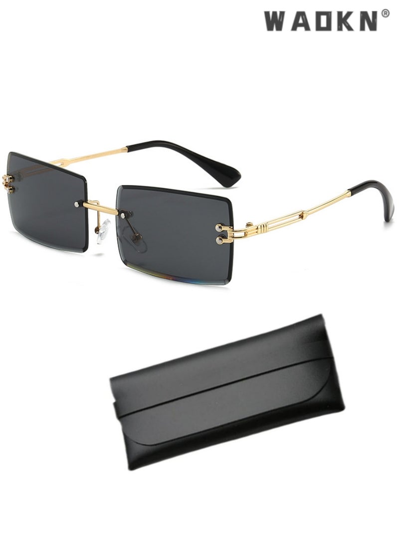 WAOKN Rimless Sunglasses for Women Men,Vintage UV Protection Rectangle Frameless Eyewear, Fashion Candy Color Eyeglasses，Rimless Sunglasses 90s Frameless Rectangle Tinted Lens Eyewear - Image 1