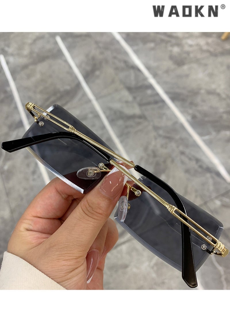 WAOKN Rimless Sunglasses for Women Men,Vintage UV Protection Rectangle Frameless Eyewear, Fashion Candy Color Eyeglasses，Rimless Sunglasses 90s Frameless Rectangle Tinted Lens Eyewear - Image 3