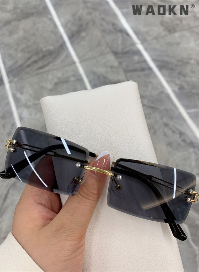 WAOKN Rimless Sunglasses for Women Men,Vintage UV Protection Rectangle Frameless Eyewear, Fashion Candy Color Eyeglasses，Rimless Sunglasses 90s Frameless Rectangle Tinted Lens Eyewear - Image 2