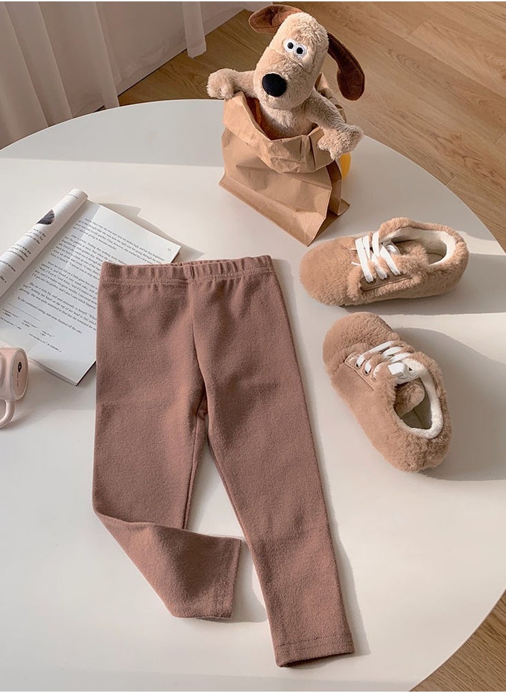 Loquat Kids Solid Color Thermal Underwear Pants Cotton Soft Long Johns Base Layer Bottom Children's Pajama Pants Brown 