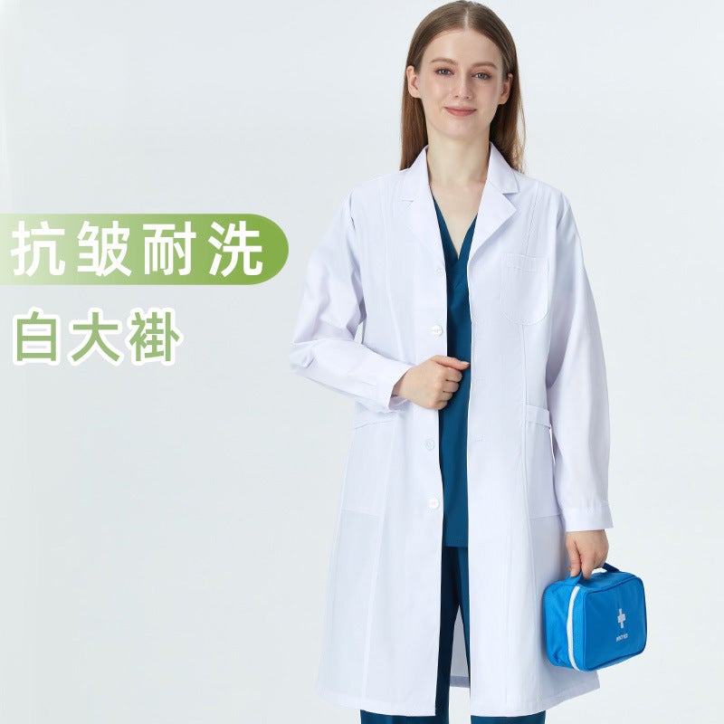Anti-Wrinkle White Coat For Women, Short-Sleeved Doctor'S Work Uniform, Laboratory Anesthesia-Specific Coat, Medical Student Long-Sleeved Coat For Men, Medical Staff - Image 2