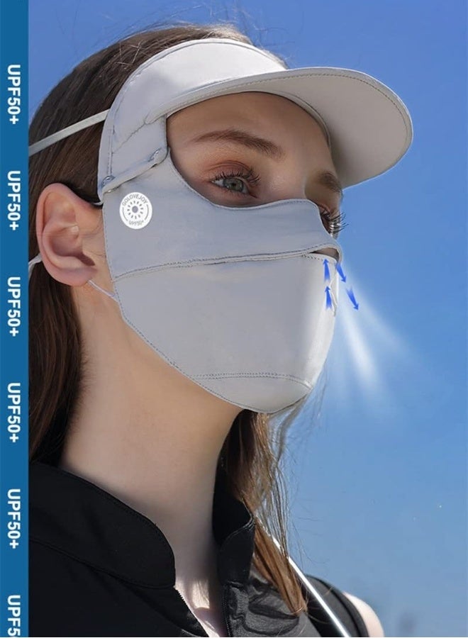 Generic Unisex Sun Protection Face Mask, with Detachable Hat-Brim Adjustable Ear Loop, Ice Silk Face Cover Bandana Face UV Protection for Summer Outdoor Sports, All Round Protection (Grey) - Image 3