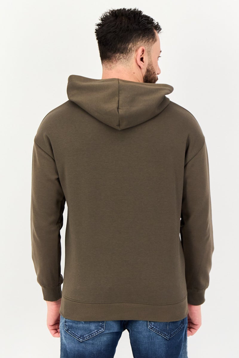 Algspar Men Solid Long Sleeve Hoodie, Dark Olive - Image 3