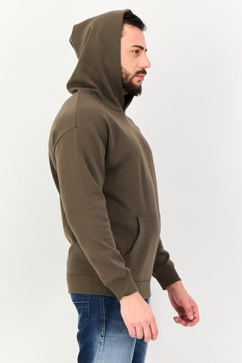 Algspar Men Solid Long Sleeve Hoodie, Dark Olive - Image 2