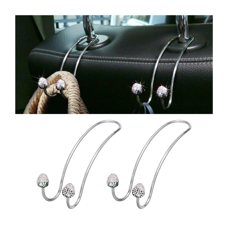 BESULEN Strawberry Car Decor Hooks 2 Pack Bling Diamond Seat Back Organizers Auto Headrest Storage Hangers Hooks for Purse Handbag Clothes Grocery Universal Car Accessories for Women AB - Image 2
