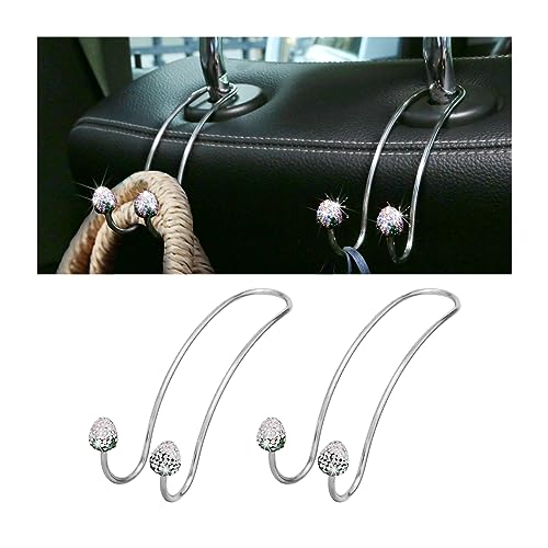 BESULEN Strawberry Car Decor Hooks 2 Pack Bling Diamond Seat Back Organizers Auto Headrest Storage Hangers Hooks for Purse Handbag Clothes Grocery Universal Car Accessories for Women AB - Image 1