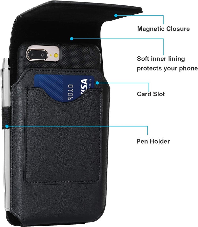 BECPLT Phone Holster for Apple iPhone 17 Pro 16/15/14/13/12/11 Pro Leather Belt Case,Swivel Clip Pouch Holster Belt Clip Case for Galaxy S25 S24 S23 S22 S21 Google Pixel 5 4a 5G 4 LG -Black - Image 3