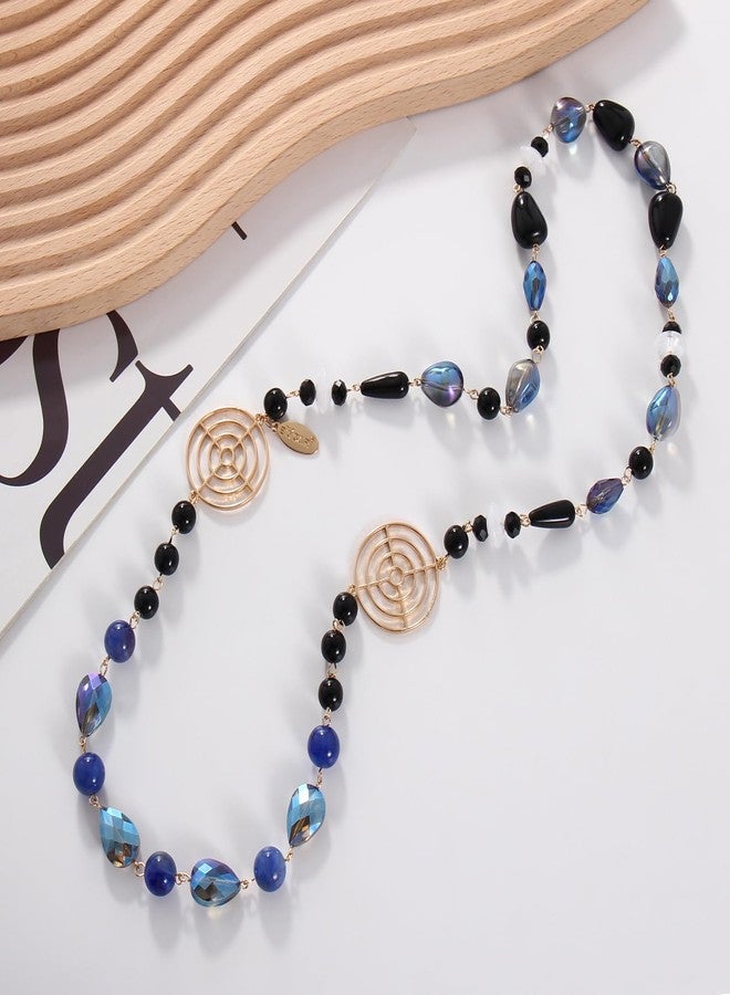 Bocar Long Beaded Necklace for Women Sweater Chain Necklace with Crystal Beads Fashion Jewelry Gift (NK-10707-royalblue) - Image 3