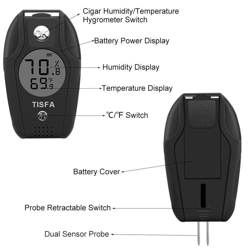 TISFA Digital Hygrometer and Thermometer, Temperature Humidity Gauge with Dual Sensors for Cigar Humidor, Plant, Greenhouse, Pet Reptile, Guitar - Image 3