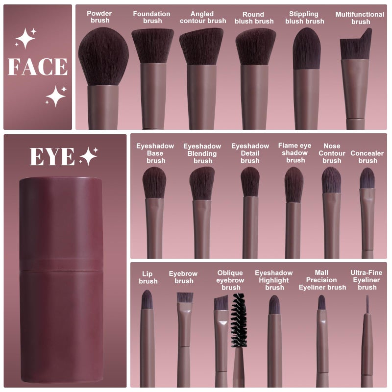 BS Mall BS-MALL Makeup Brush Set 18 Pcs Premium Synthetic Foundation Powder Concealers Eye shadows Blush Makeup Brushes with black case (D-Brown) - Image 2