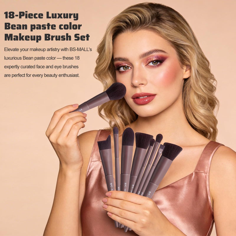 BS Mall BS-MALL Makeup Brush Set 18 Pcs Premium Synthetic Foundation Powder Concealers Eye shadows Blush Makeup Brushes with black case (D-Brown) - Image 4