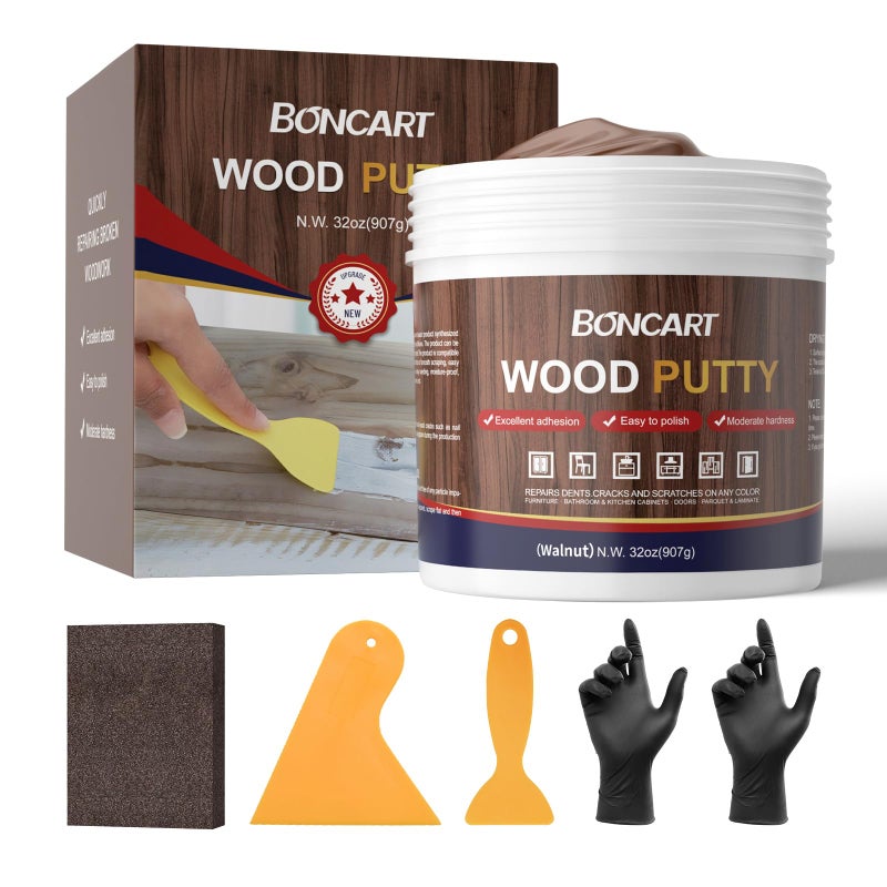 Boncart 32oz Wood Filler Putty Walnut Paintable Furniture Repair Kit for Quickly Fixing Broken and Defective Wooden Items MQNZ09 - Image 2