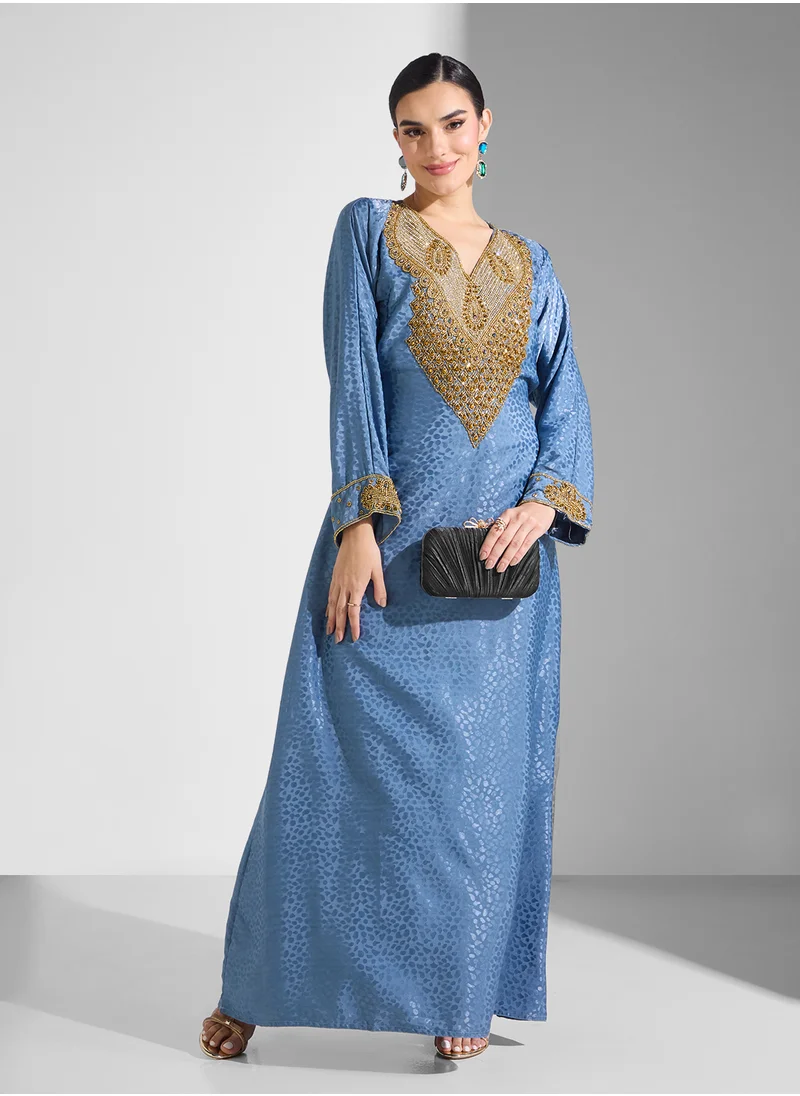 ARABIAN CLOSET Embellished Belted Jalabiya