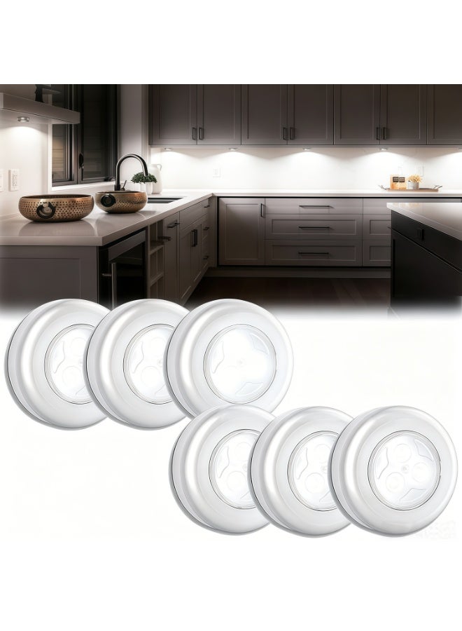 Mini Puck Light 6 Pack, Wireless Under Cabinet Lights Battery Operated LED Puck Light, White Pressure Activated Lights for Closet Counter Kitchen RV Indoor - Image 1