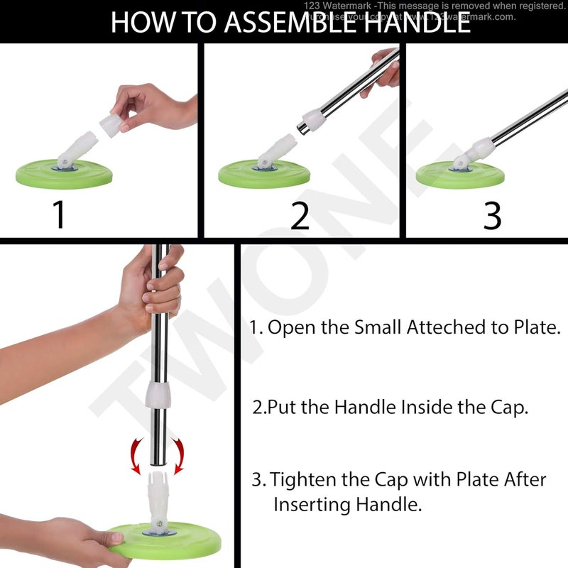 TWONE Spin Mop Expandable Stainless Steel Stick Rod with 5 Refill (Assorted Colour) - Image 5