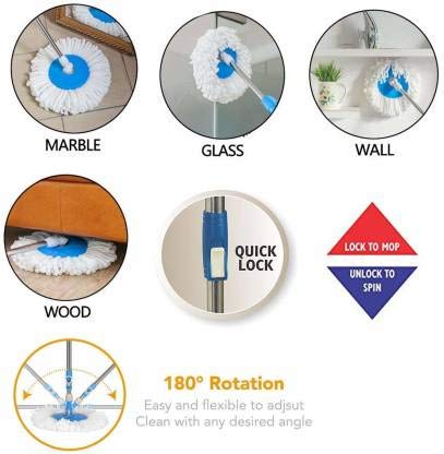 TWONE Spin Mop Expandable Stainless Steel Stick Rod with 5 Refill (Assorted Colour) - Image 4