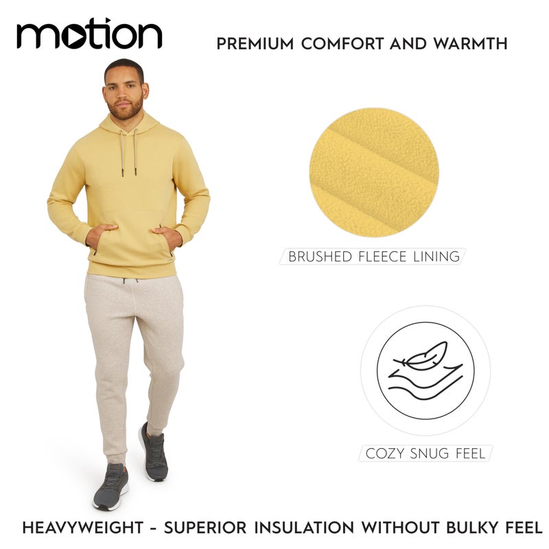 Motion Men's Regular Fit Active Performance Heavyweight Fleece Hooded Sweatshirt, Curry, Large - Image 3