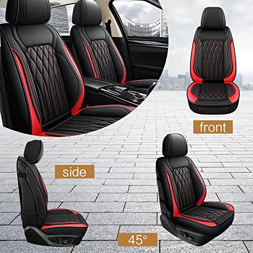 Pariitadin Leather Car Seat Covers Front Pair, Waterproof Faux Leather Seat Covers for Cars, Non-Slip Car Interior Covers Universal Fit for Most Cars Sedans Trucks SUVs, Black/Red Line - Image 4