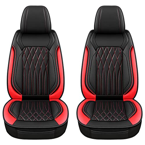 Pariitadin Leather Car Seat Covers Front Pair, Waterproof Faux Leather Seat Covers for Cars, Non-Slip Car Interior Covers Universal Fit for Most Cars Sedans Trucks SUVs, Black/Red Line - Image 2