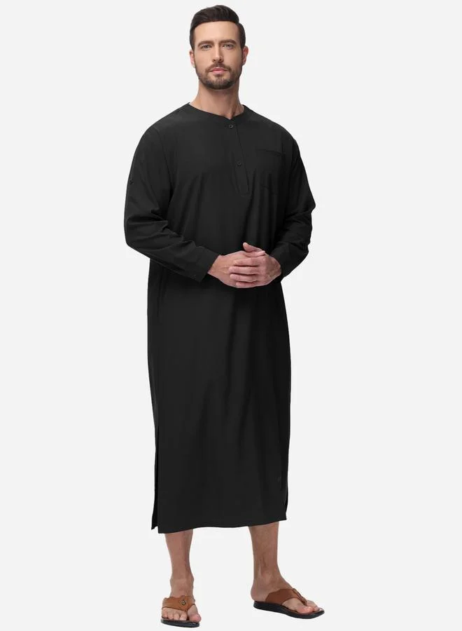 Styli Styli Solid Round Neck Button Front Long Sleeve Robe