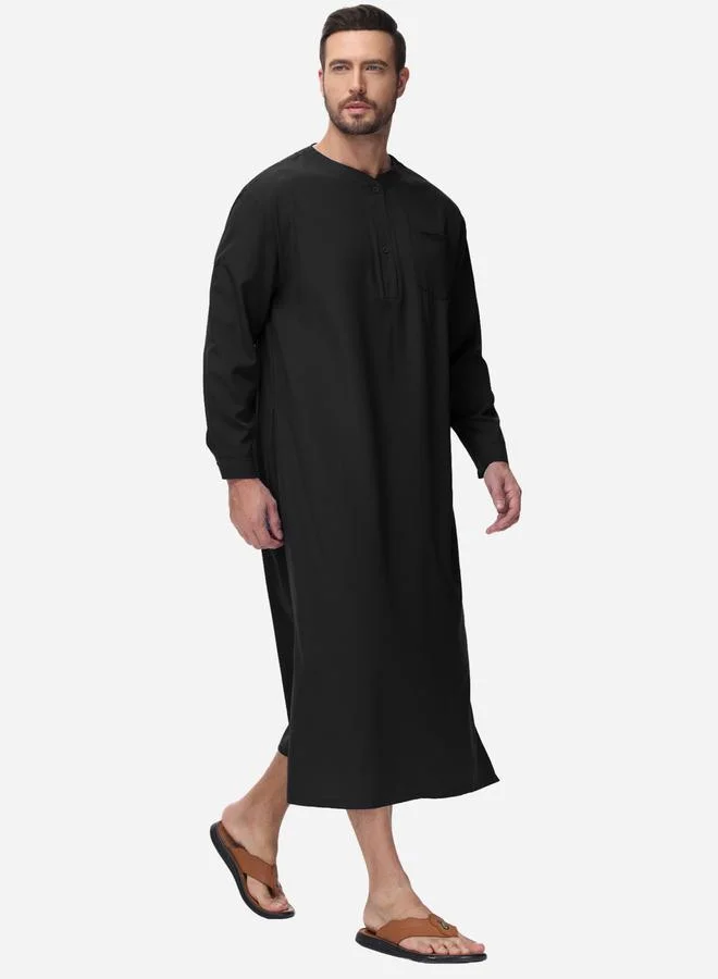 Styli Styli Solid Round Neck Button Front Long Sleeve Robe