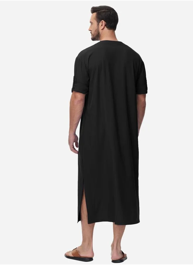 تايك تو Take Two Solid Round Neck Button Front Long Sleeve Robe