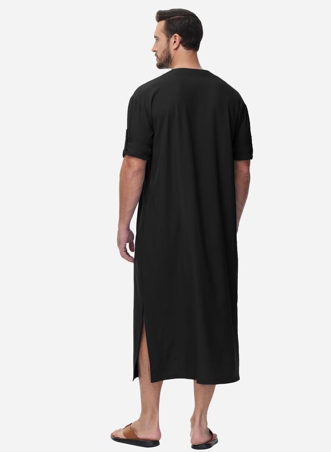 Take Two Solid Round Neck Button Front Long Sleeve Robe - Image 2