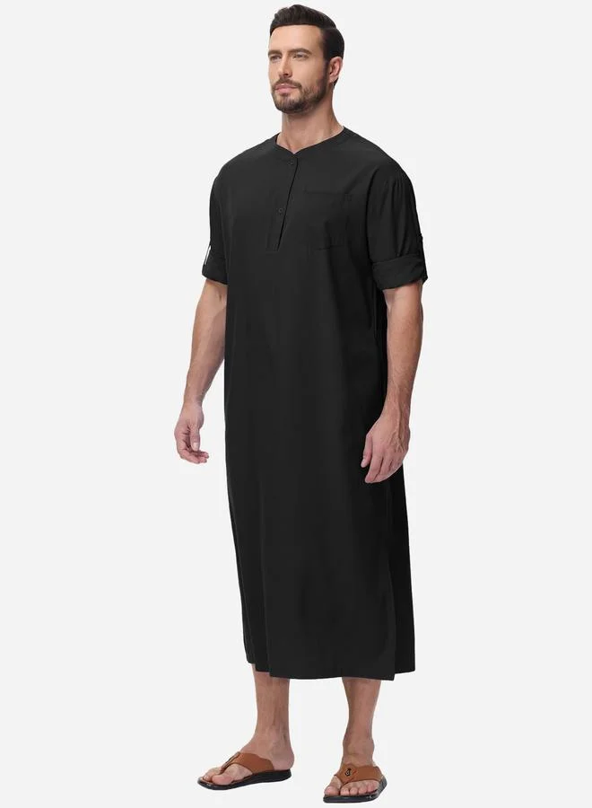 Styli Styli Solid Round Neck Button Front Long Sleeve Robe