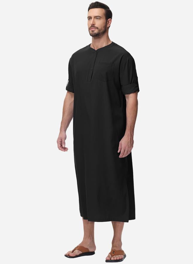 Take Two Solid Round Neck Button Front Long Sleeve Robe - Image 5