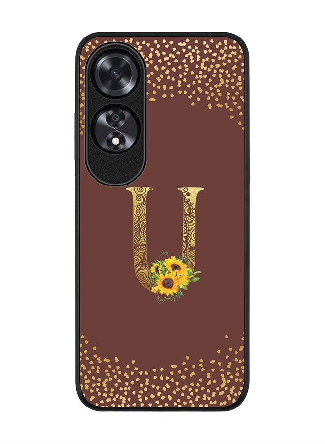 Stylizedd Rugged Black edge case for Oppo A60, Slim fit Case Flexible TPU Gel Thin Cover - Custom Monogram Initial Letter Floral Pattern Alphabet - U (Brown ) - Image 1
