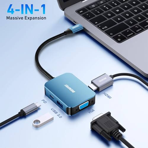 Benfei محور USB C من BENFEI 4 في 1، محول USB Type-C إلى HDMI VGA، محول USB C إلى USB، توصيل طاقة USB Type-C، متوافق مع iPhone 15 Pro/Max، MacBook Pro/Air 2023، iPad Pro، iMac، S23، XPS 17 - Image 2