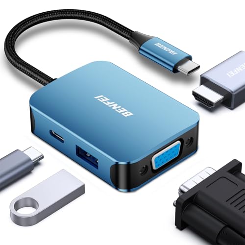 Benfei محور USB C من BENFEI 4 في 1، محول USB Type-C إلى HDMI VGA، محول USB C إلى USB، توصيل طاقة USB Type-C، متوافق مع iPhone 15 Pro/Max، MacBook Pro/Air 2023، iPad Pro، iMac، S23، XPS 17 - Image 1
