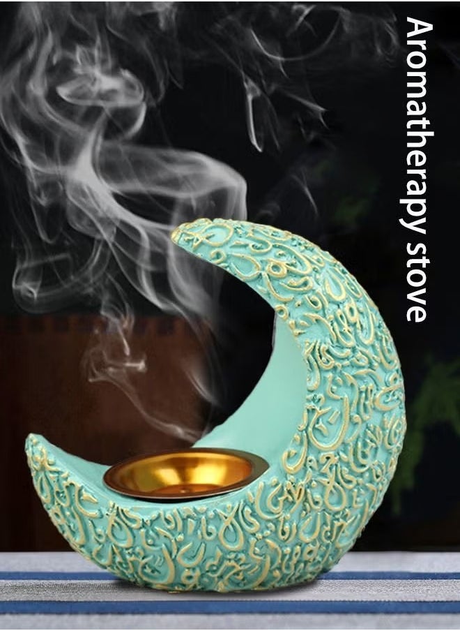 HQ-GAMING - Incense Burner Moon Shaped Incense Burner Resin Incense Holder Waterfall Incense Burner Home Decorations, House Ornaments Desk Accessories (Green) - Image 1