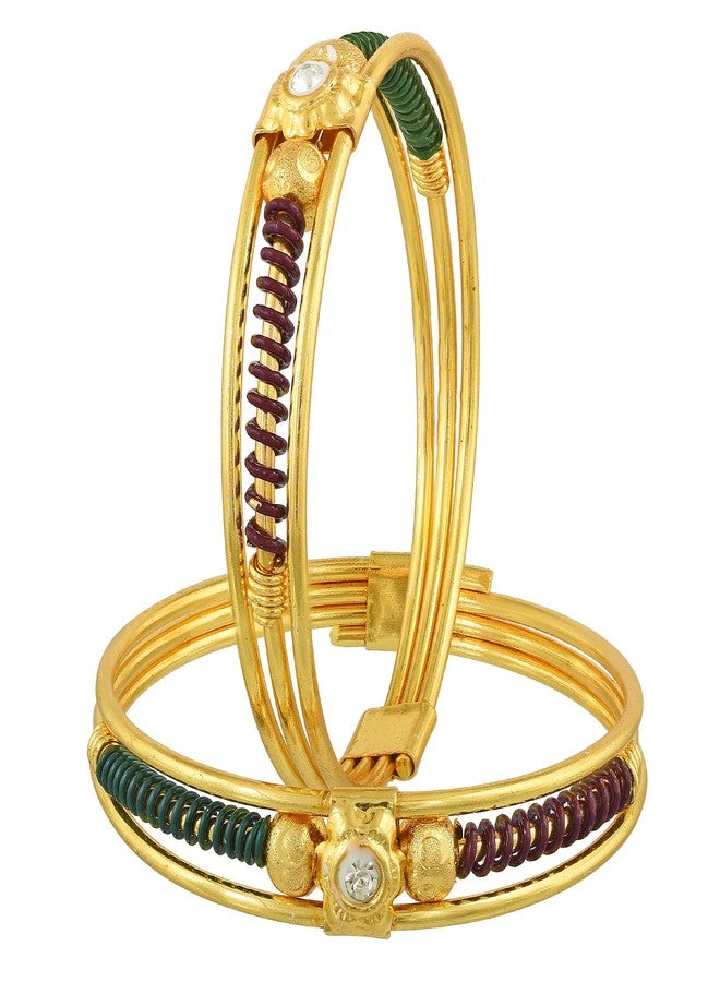 DULCI® Gold Plated Brass Plain CZ Studded Charms Traditional Baby Boy Baby Girl Kada Bracelet Bangles Nazariya for Unisex Baby-Set of 2 (0-2yrs) - Image 2