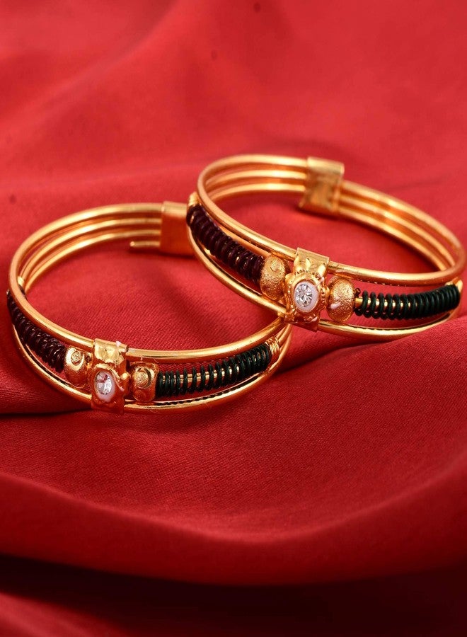 DULCI® Gold Plated Brass Plain CZ Studded Charms Traditional Baby Boy Baby Girl Kada Bracelet Bangles Nazariya for Unisex Baby-Set of 2 (0-2yrs) - Image 4