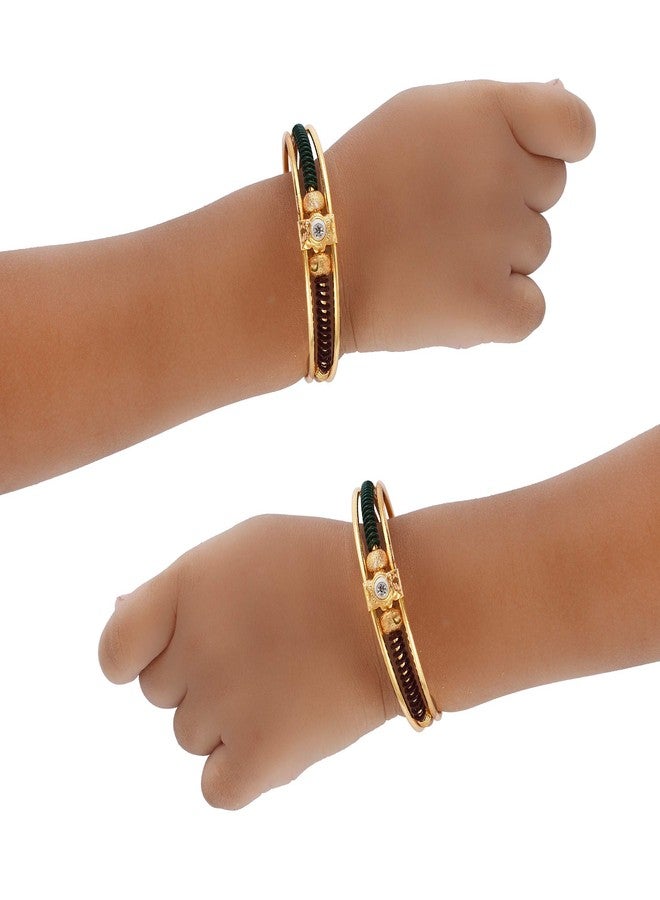 DULCI® Gold Plated Brass Plain CZ Studded Charms Traditional Baby Boy Baby Girl Kada Bracelet Bangles Nazariya for Unisex Baby-Set of 2 (0-2yrs) - Image 3