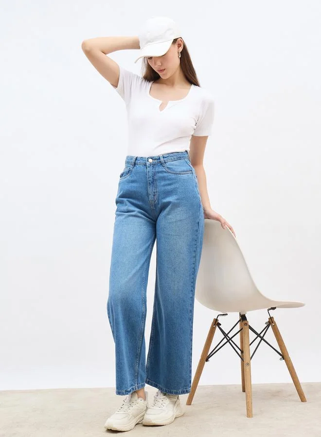 Styli Styli Women High Rise Faded Wide Leg Jeans