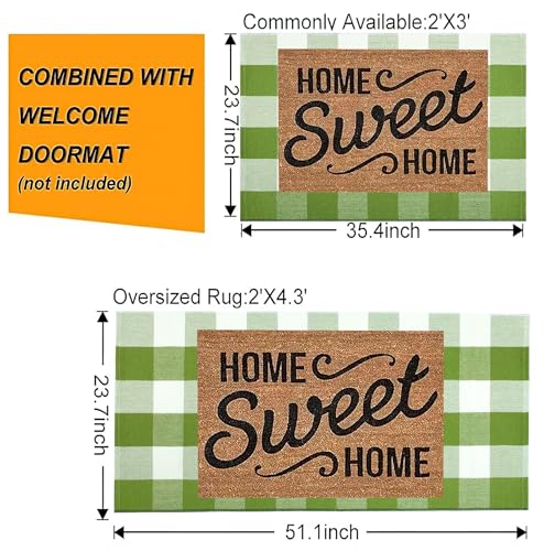 BUAGETUP Green and White Buffalo Outdoor Rug 24''x51''Checkered Plaid Front Porch Rug Cotton Woven Machine Washable Door Mat Outdoor for Layered Doormat Hello Welcome Door Mat Kitchen Farmhouse Entryway - Image 3