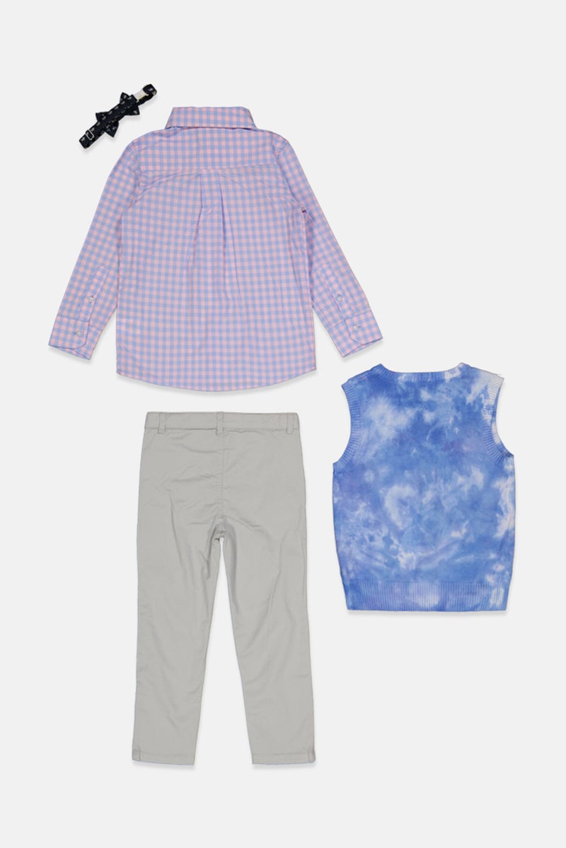 Andy & Evan Toddlers Boy 3 Piece Checkered Shirt And Pant With Sweater Vest Set, Blue  - Image 2