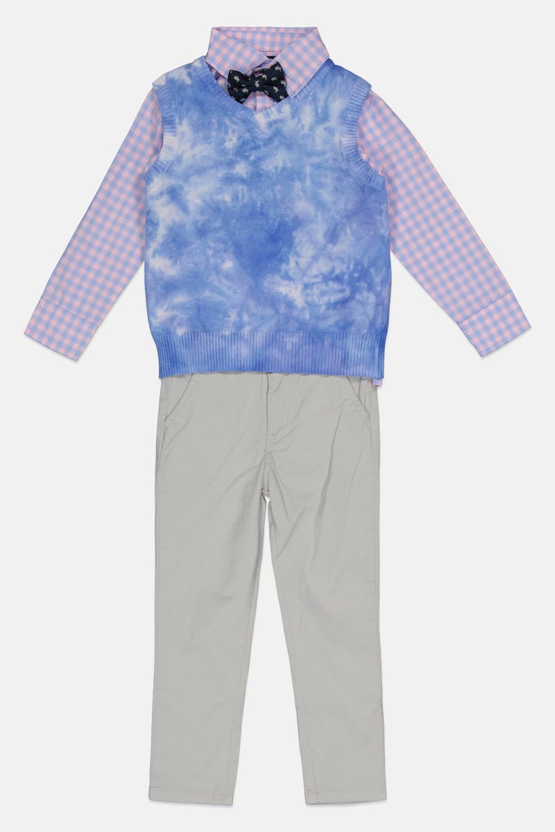 Andy & Evan Toddlers Boy 3 Piece Checkered Shirt And Pant With Sweater Vest Set, Blue  - Image 3
