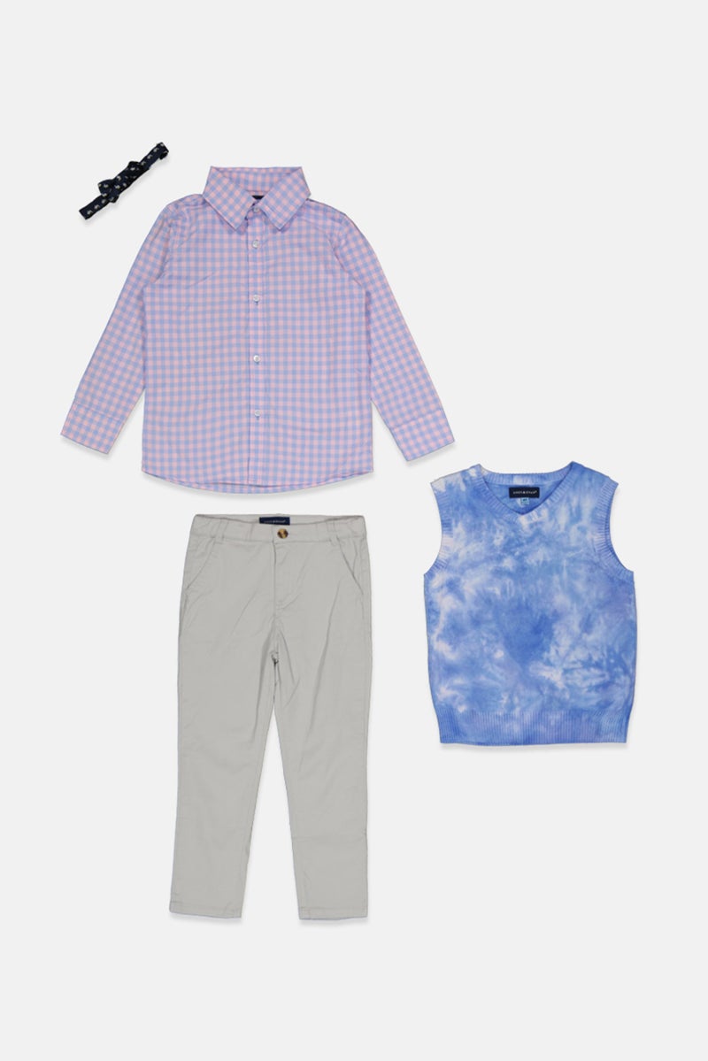 Andy & Evan Toddlers Boy 3 Piece Checkered Shirt And Pant With Sweater Vest Set, Blue  - Image 1