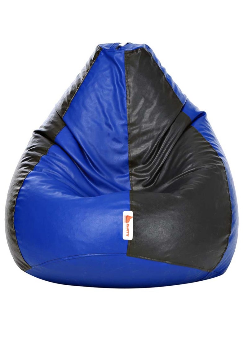 Fluffy Premium Leather Fabric Classic Blue & Black Bean Bag XXXL - Image 1