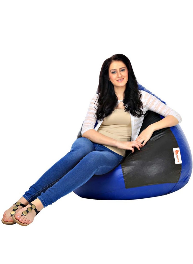 Fluffy Premium Leather Fabric Classic Blue & Black Bean Bag XXXL - Image 2