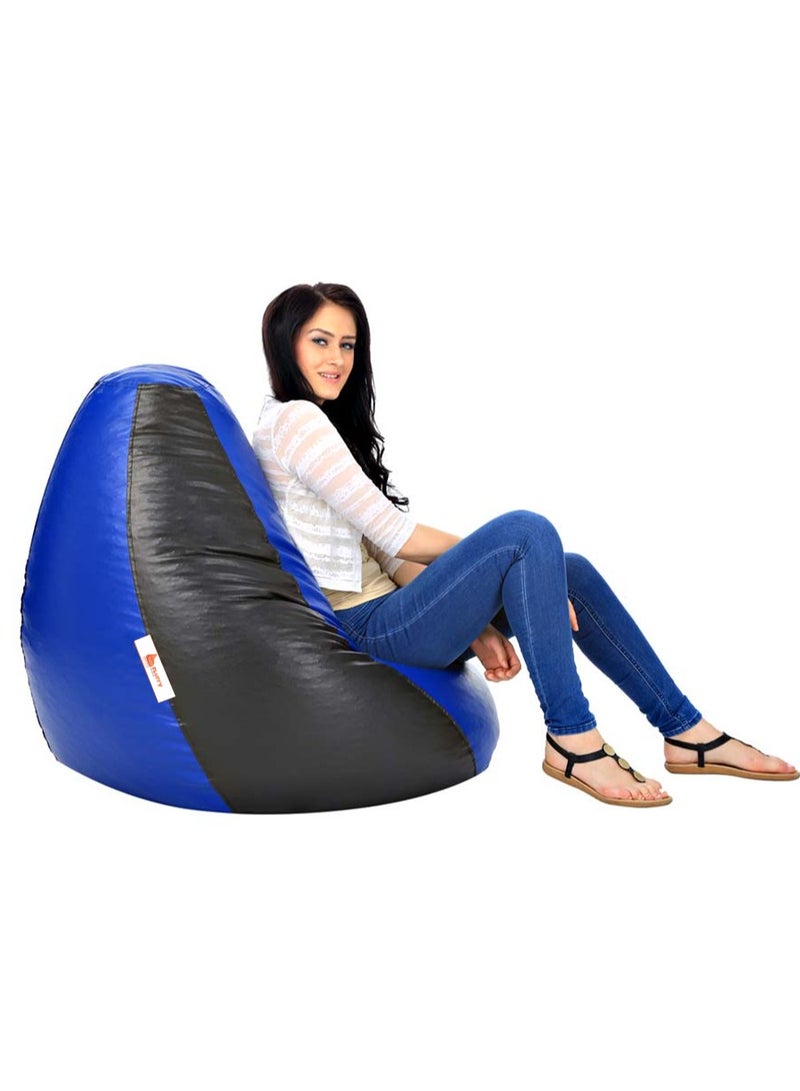 Fluffy Premium Leather Fabric Classic Blue & Black Bean Bag XXXL - Image 4